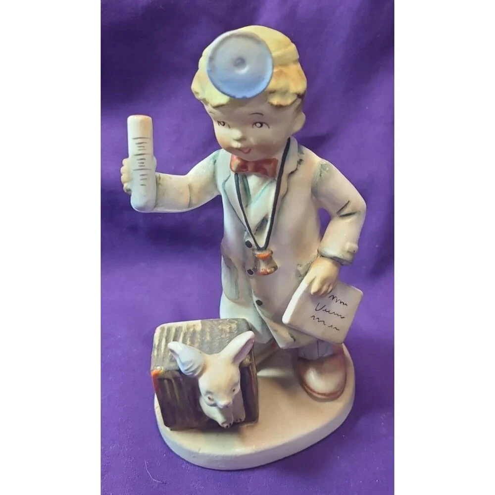 Mid Century Lefton Little Doctor Figurine Boy Dog Medical Theme